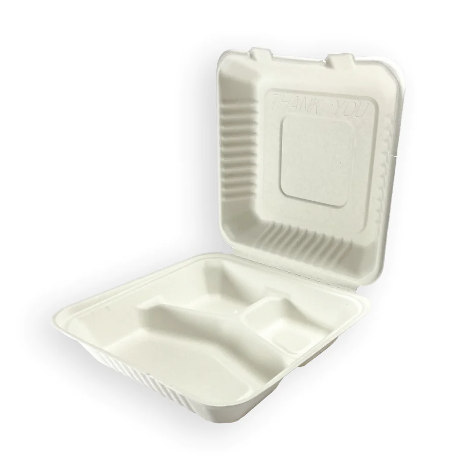 Clamshell Container 9x9 Sugarcane 3 Compartment by Crystal