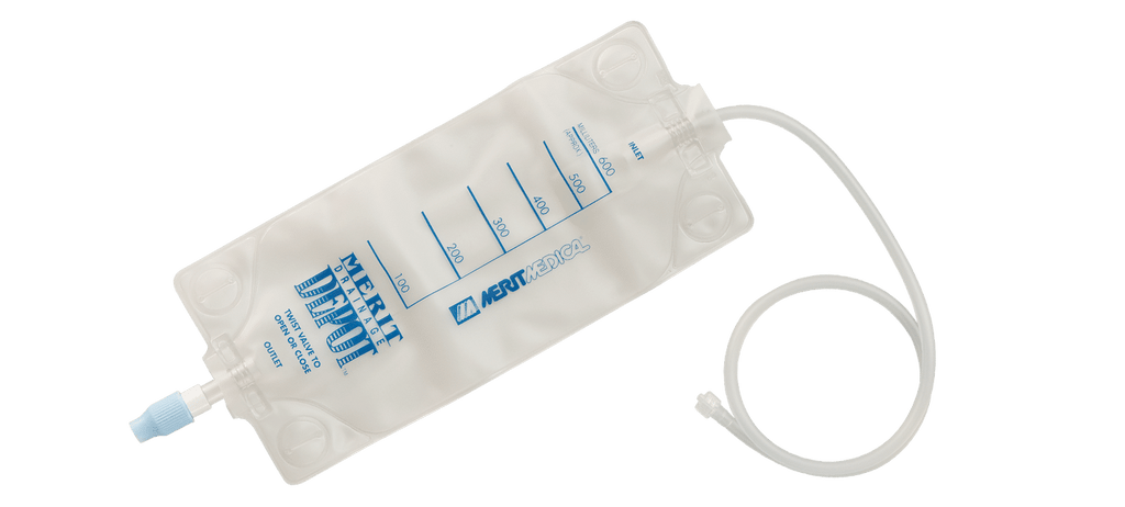 Nephrostomy Drainage  Clear Bag, 600mL Twist Drain Valve Merit Medical