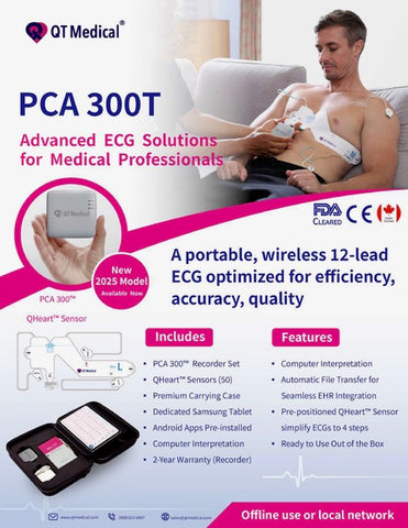 ECG Machine 12 Lead W/Pads Compact Rechargeable w/Bluetooth by QT Medical