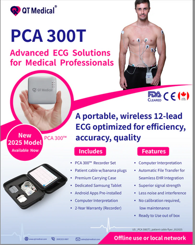 ECG Machine 12 Lead Electrodes Compact Rechargeable w/Bluetooth by QT Medical
