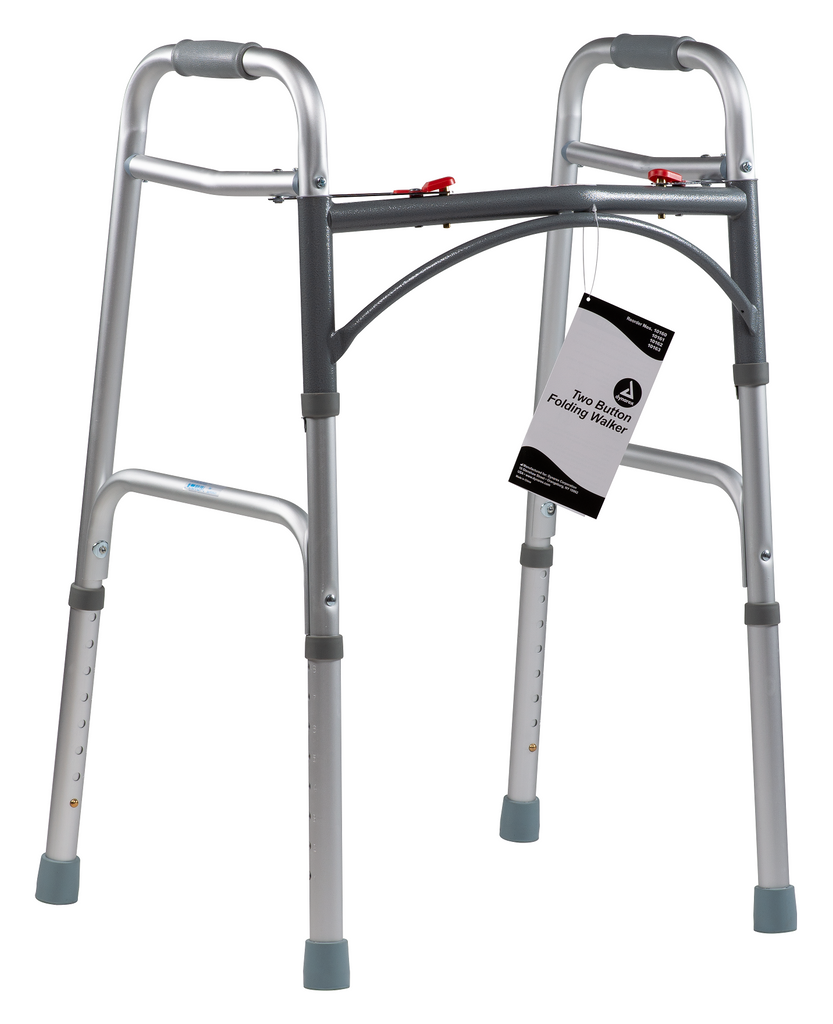 Walker Adult Adjustable 32-39" 300lb 2 Button Optional Wheels by Dynarex