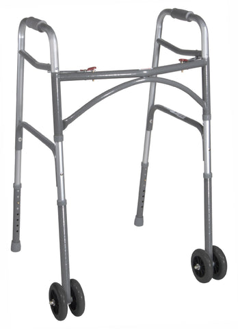 Walker Adjustable Bariatric 500lb w/Wheels Aluminum Folding Two Button by Drive