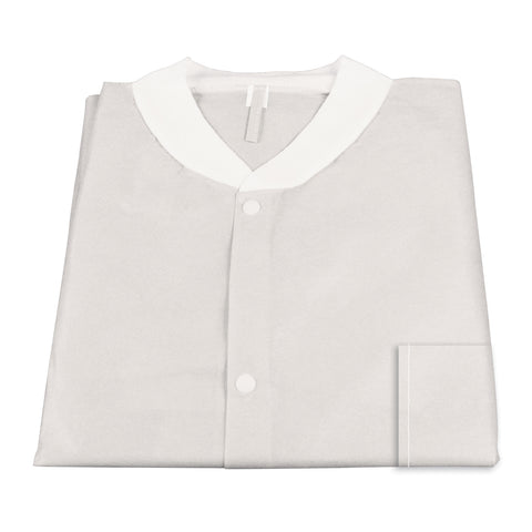 Lab Coat Disposable White 3 Pocket Snap Closure Knee Length Multi Layer Elastic Cuff by Dynarex