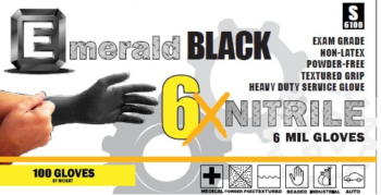 Glove Nitrile Exam Powder-Free Non Sterile 6mil Black by Emerald