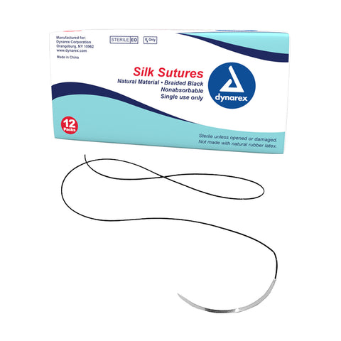Suture Silk Braided Black 18" Sterile Non-Absorbable by Dynarex