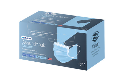 Face Mask Level 1 Blue Made in USA Assure Mask Valiant™ Procedure Mask by AMD