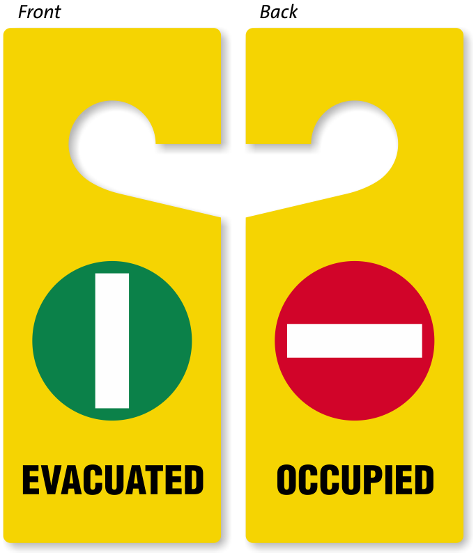 Sign 2 Sided Door Hanger Tag Evacuated Occupied 3.75X8.8 by Smart