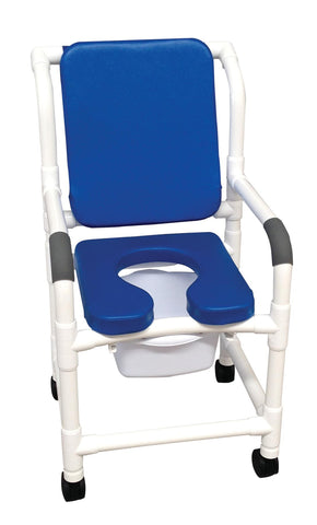 Shower Chair PVC Blue w/Commode Deluxe 18” 300lb Elongated Soft Seat by MJM